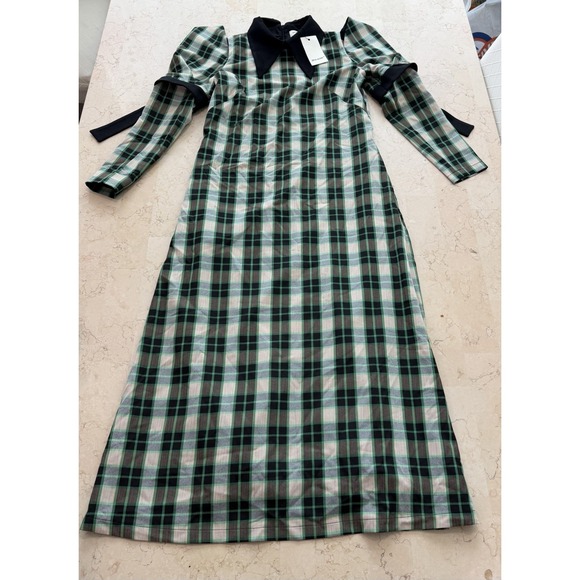 Julia Allert Dresses & Skirts - Julia Allert Size Medium Green Plaid Midi Dress Dark Academia Fall Pockets NWT